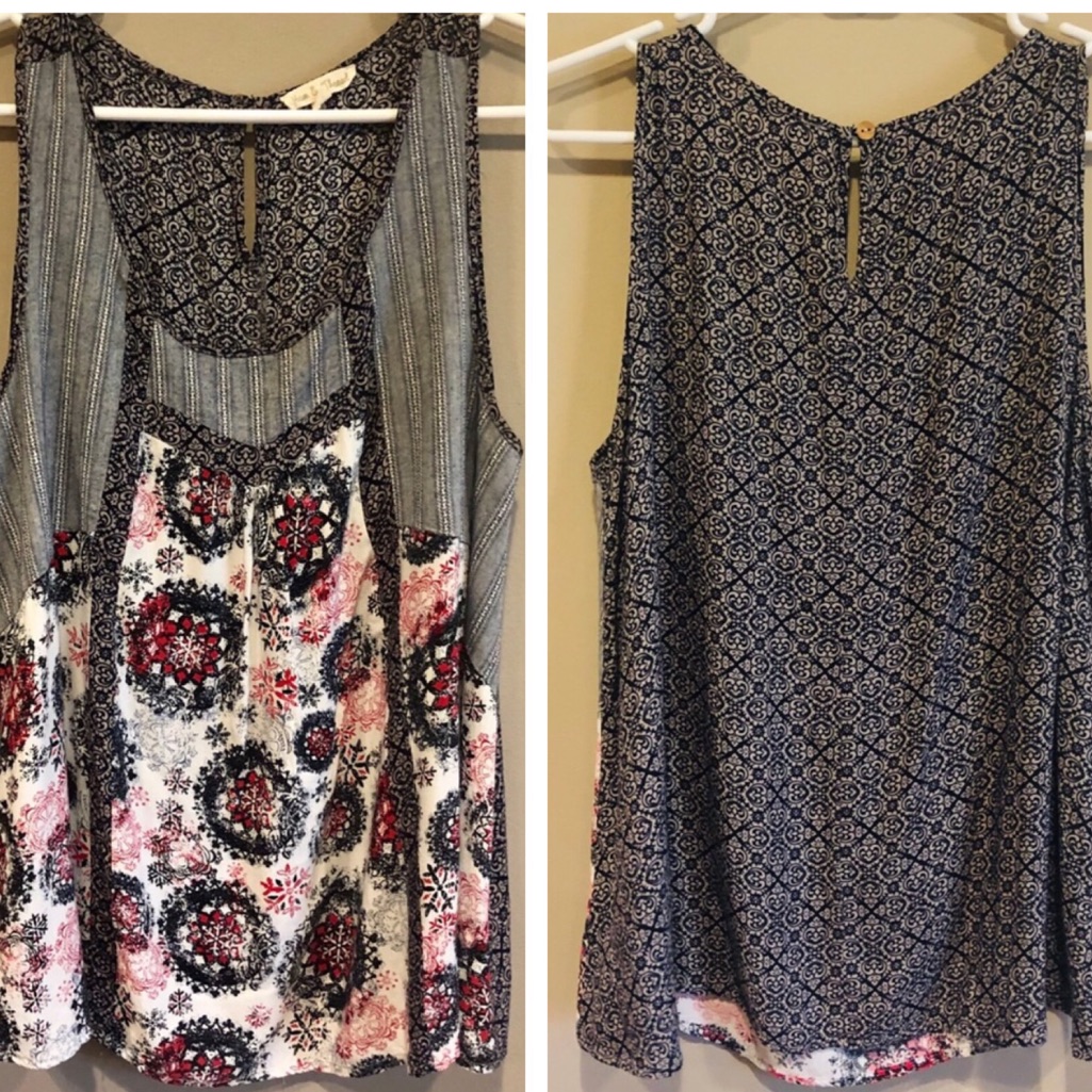 Hem & Thread Mixed Print Boho Style Top